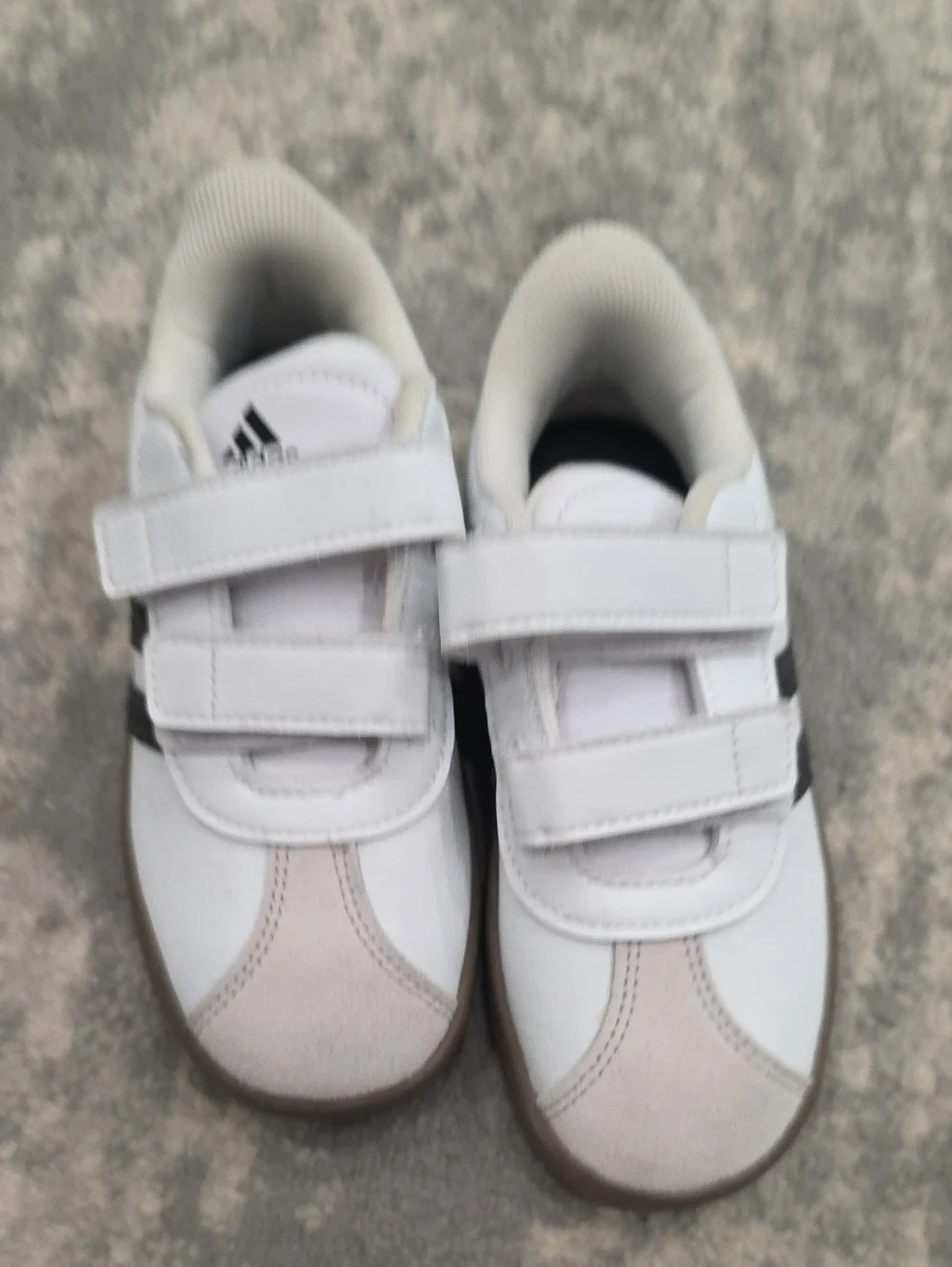 adidas Kids White and Black Velcro Sneakers with Gum Sole